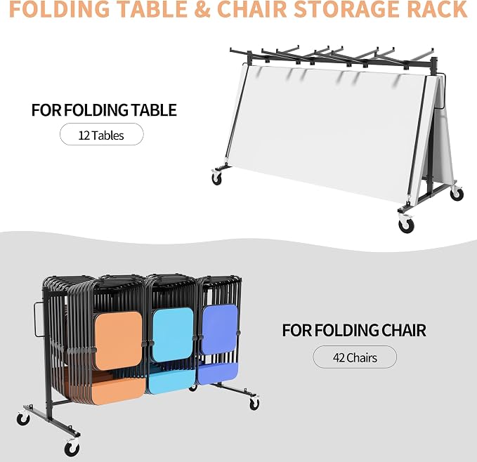 Folding Chair Rack with Wheels, Heavy Duty Steel Chair Cart - Image 8