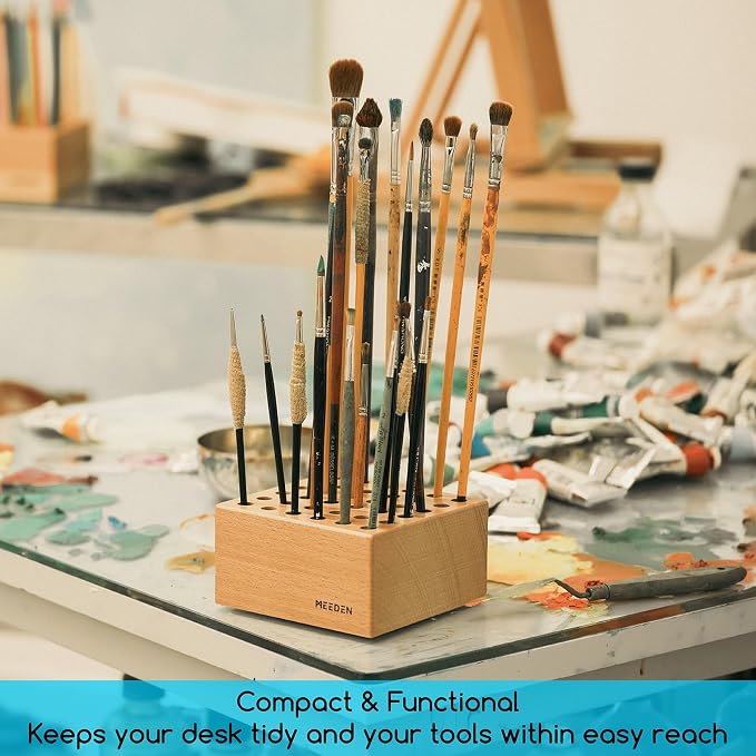 MEEDEN Beechwood Pencil and Brush Holder: 36 Holes Paint Brush Storage - Image 4