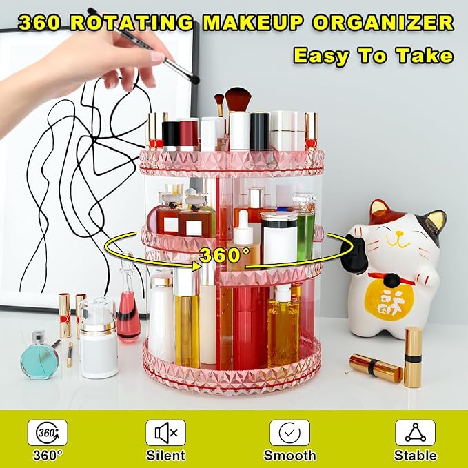 360 Rotating Makeup Organizer, DIY Adjustable Makeup Carousel Spinning Holder - Image 4