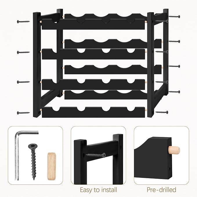 VASMIA Wine Rack, 4-Tier Bamboo Wine Racks Countertop, Sturdy and Durable Wine - Image 5