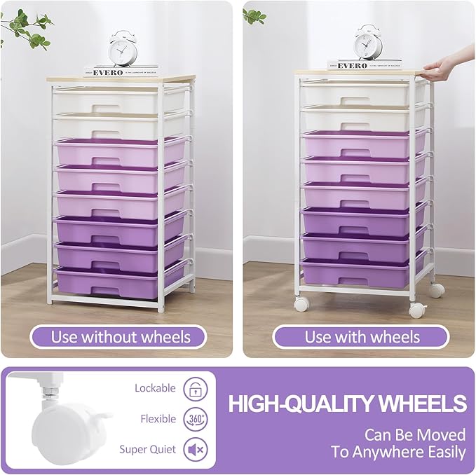Rolling Cart with Drawers, Utility Cart With 8 Drawers and Wooden Tabletop - Image 6
