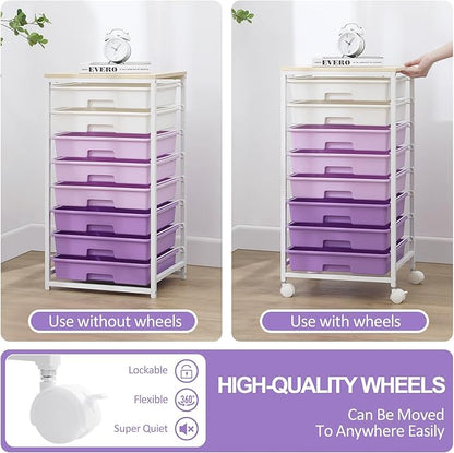 Rolling Cart with Drawers, Utility Cart With 8 Drawers and Wooden Tabletop - Image 6