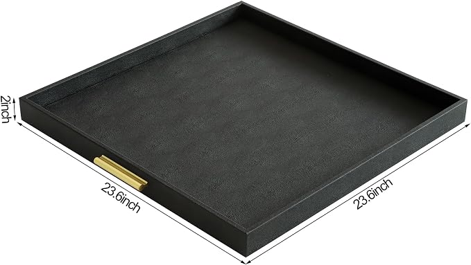 HofferRuffer Extra Large Square Serving Tray, Elegant Faux Leather Ottoman Tray - Image 2