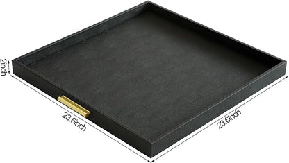 HofferRuffer Extra Large Square Serving Tray, Elegant Faux Leather Ottoman Tray - Image 2