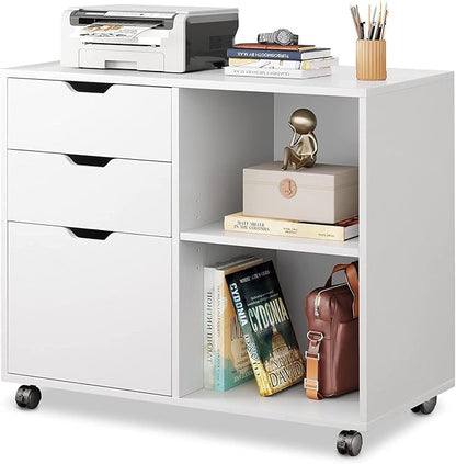 DEVAISE 3 Drawer File Cabinet, Lateral Filing Cabinet White | Mobile Printer by DEVAISE