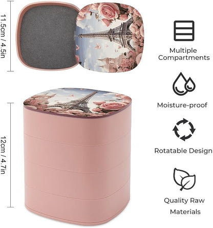 Paris Eiffel Tower Flower Jewelry Box 360°Rotating Storage Boxes Small Travel - Image 2