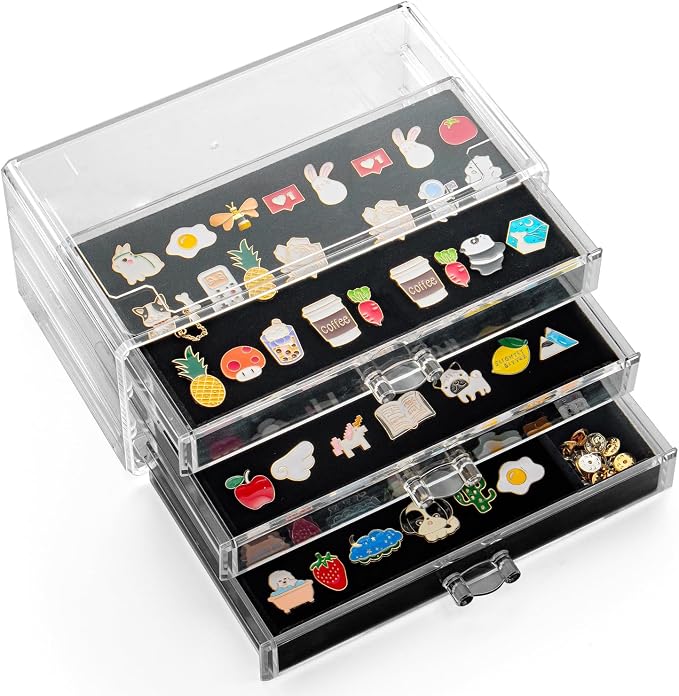 SPAKOWN Pin Display Case With 3 Drawers, Enamel Pin Display Box Dustproof Pin by SPAKOWN