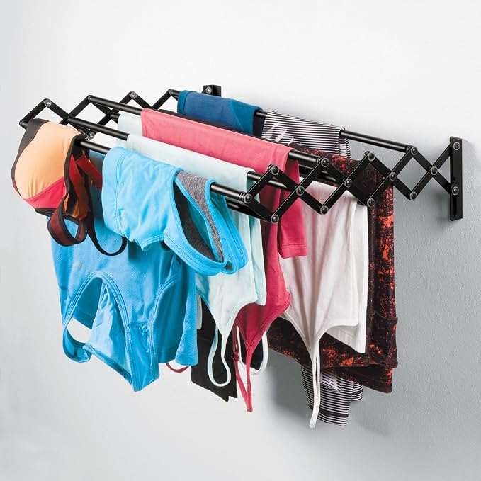 mDesign Steel Wall Mount Accordion Expandable Retractable Clothes Air Drying - Image 2