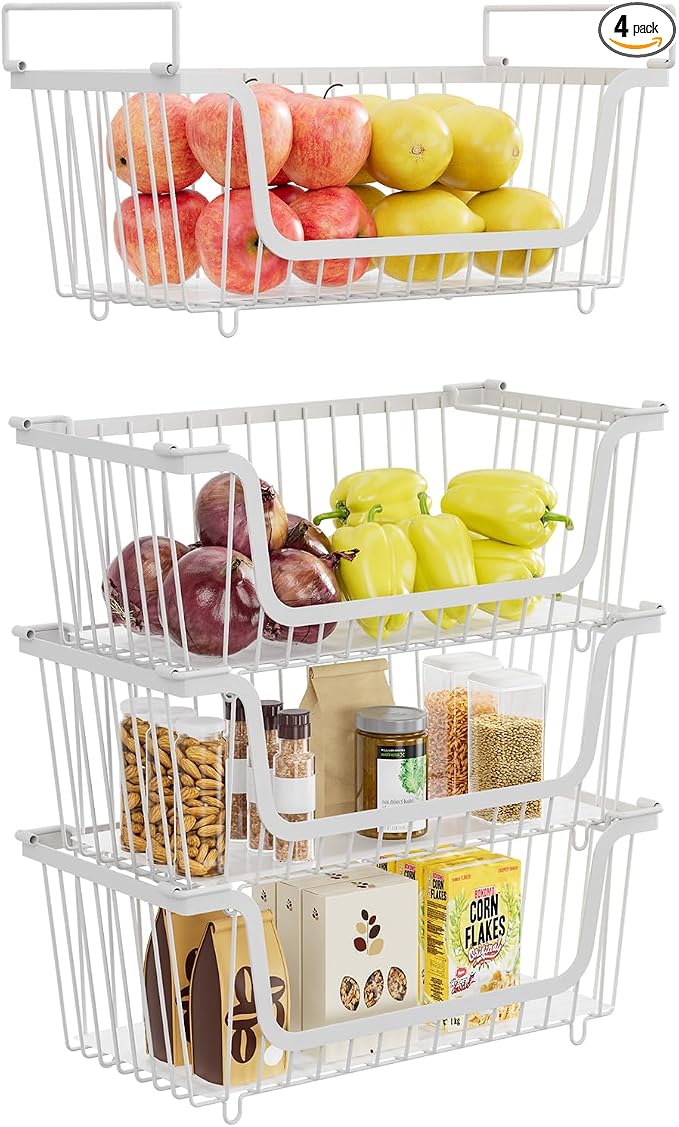 4 Pcs Stackable Wire Baskets for Pantry Organizers and Storage, Produce Potato by XILIDIA