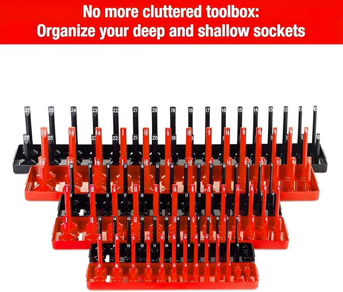 6PCS Socket Organizer Tray Set, 3/8-Inch & 1/2-Inch Drive Deep and Shallow - Image 3