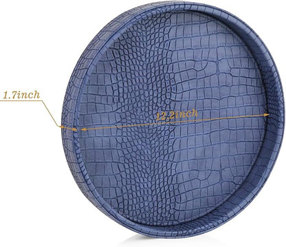HofferRuffer Faux Leather Round Serving Tray, Vegan Croco Leather Decorative - Image 2