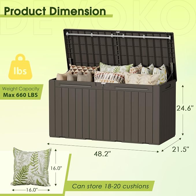 Devoko 100 Gallon Outdoor Storage Box, Waterproof Resin Deck Box - Image 8