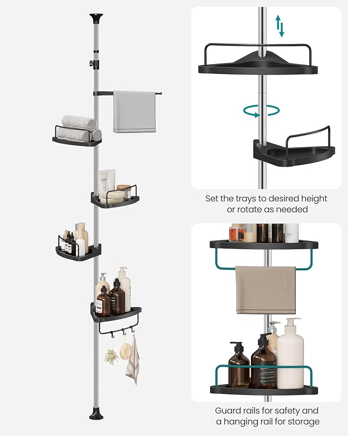 SONGMICS Corner Shower Caddy Tension Pole, 4-Tier Rust-Resistant Shower - Image 6
