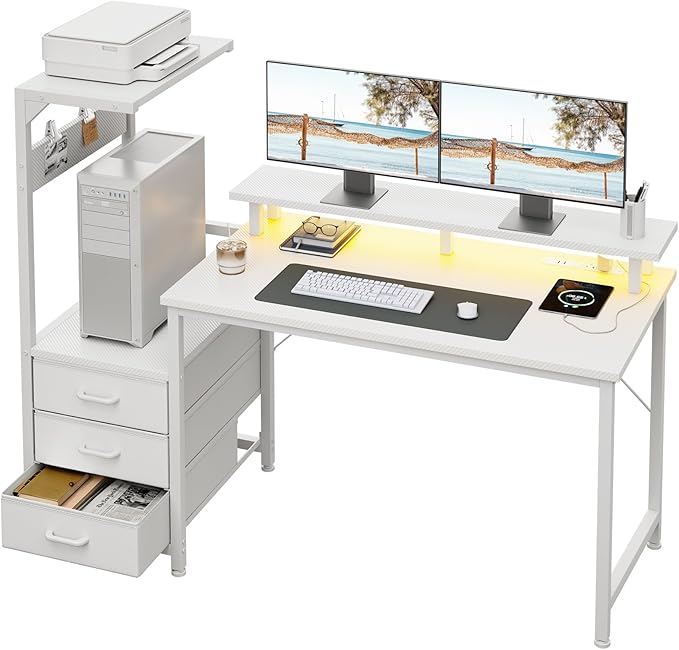 AODK 52 Inch Gaming Desk with USB Charging Ports & LED Light- Reversible by AODK