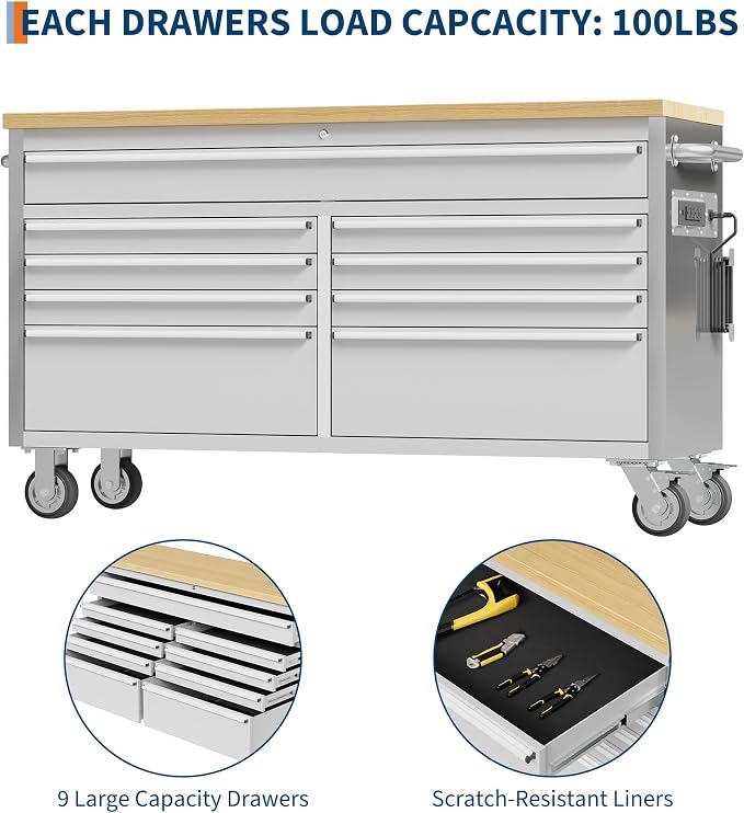 61-Inch Heavy-Duty Rolling Tool Chest & Mobile Workbench - Image 4