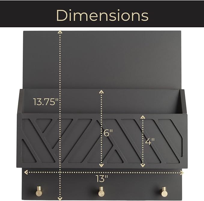 BLU MONACO | Wall-Mounted Mail and Key Holder in Grey Wood | Two-Tier Mail - Image 6