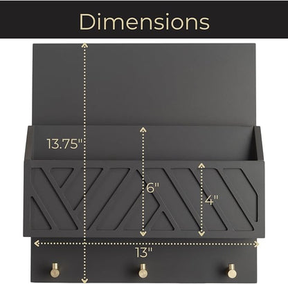 BLU MONACO | Wall-Mounted Mail and Key Holder in Grey Wood | Two-Tier Mail - Image 6