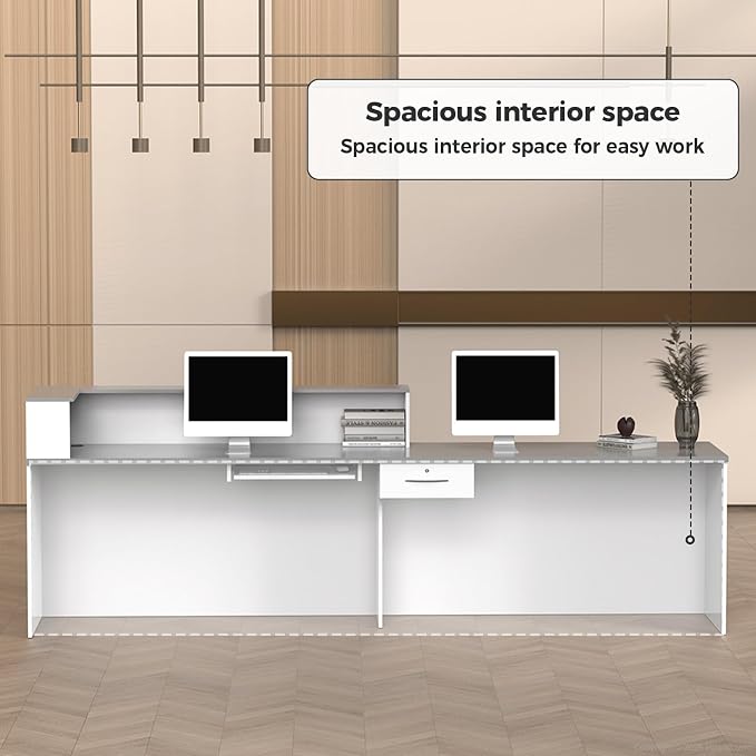 L Shape Reception Desk with Counter, Lockable Drawer, Keyboard Tray, and - Image 6