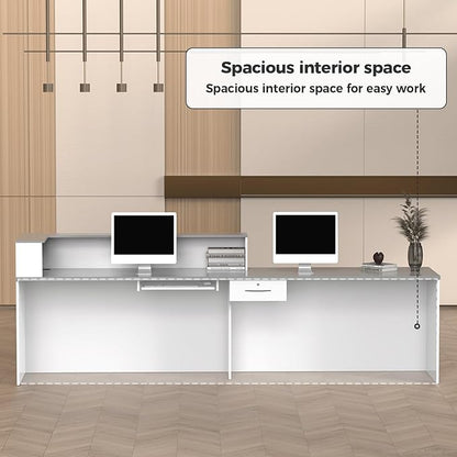 L Shape Reception Desk with Counter, Lockable Drawer, Keyboard Tray, and - Image 6