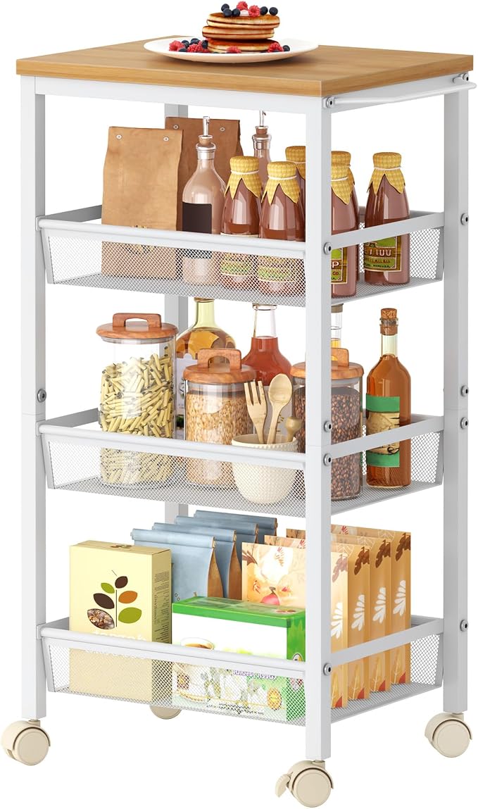 Hoctieon Rolling Storage Cart, 4-Tier Wide Panel Rolling Kitchen Storage Cart by Hoctieon