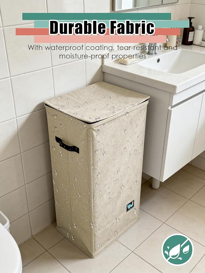 WTREE Laundry Hamper with Lid, Reinforced Sturdy Clothes Hamper with - Image 4