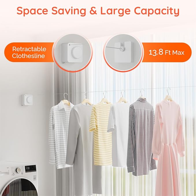 Retractable Clothesline Indoor, Non-Sagging Outdoors Clothesline Retracting - Image 2