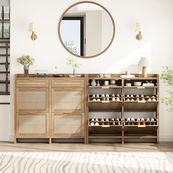 HOKYHOKY Large Rattan Shoe Storage Cabinet - Image 7
