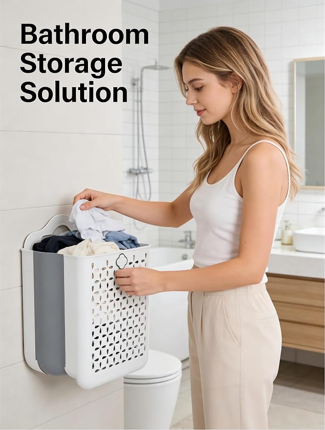 Collapsible Laundry Hamper, Household Foldable Dirty Wall Hanging - Image 2