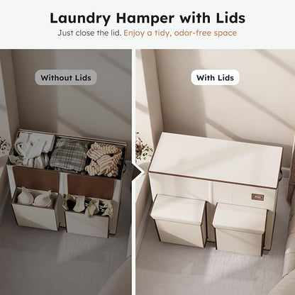 SOLEDI 220L Laundry Hamper 3 Section, Extra Large Laundry Basket - Image 6