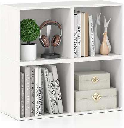 Giantex 4-Cube Bookcase, Stackable White Cube Storage Organizer w/Open Bookshelf by Giantex