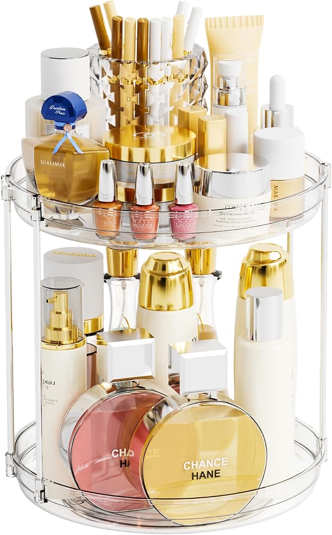 Yieach Clear 360 Rotating Bathroom Counter Organizer, 2 Tier Spinning Perfume by Yieach