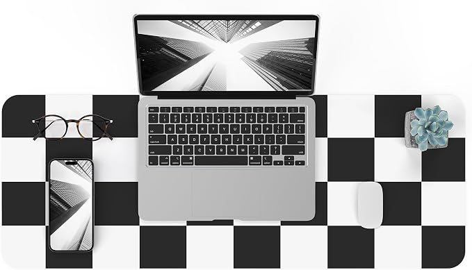 Non-Slip Checkered Desk Mat, Waterproof PU Leather Protector, Large Blotter by AFIING