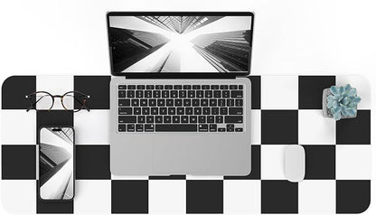Non-Slip Checkered Desk Mat, Waterproof PU Leather Protector, Large Blotter by AFIING