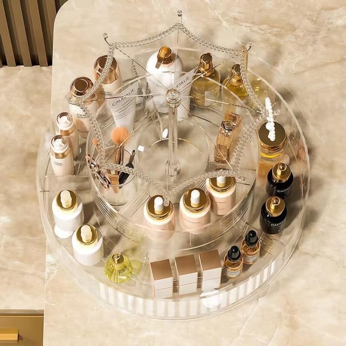 Clear Acrylic Rotating Cosmetic Organizer Umbrella Design, 360° Makeup Storage - Image 6