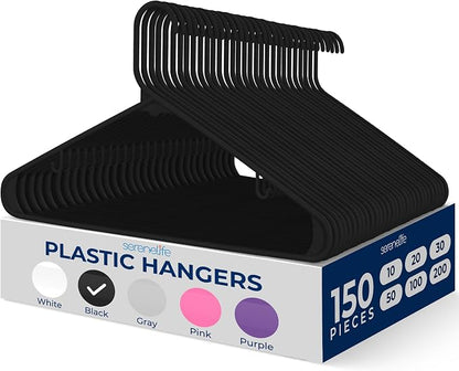 SereneLife 150 Pack Plastic Hangers, Lightweight, Space Saving Clothes by SereneLife
