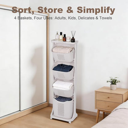 FAHKNS 4-Tier Laundry Hamper Sorter Cart - Image 3