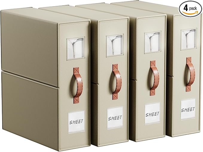 4 Pack Bed Sheet Storage Organizers- Premium Fabric Closet Organizer by EASIERLIFEENJOYWORLDBEAUTY