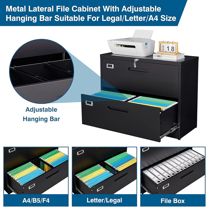 2 Drawer File Cabinet, Lateral Filing Cabinets - Image 5