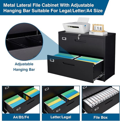 2 Drawer File Cabinet, Lateral Filing Cabinets - Image 5
