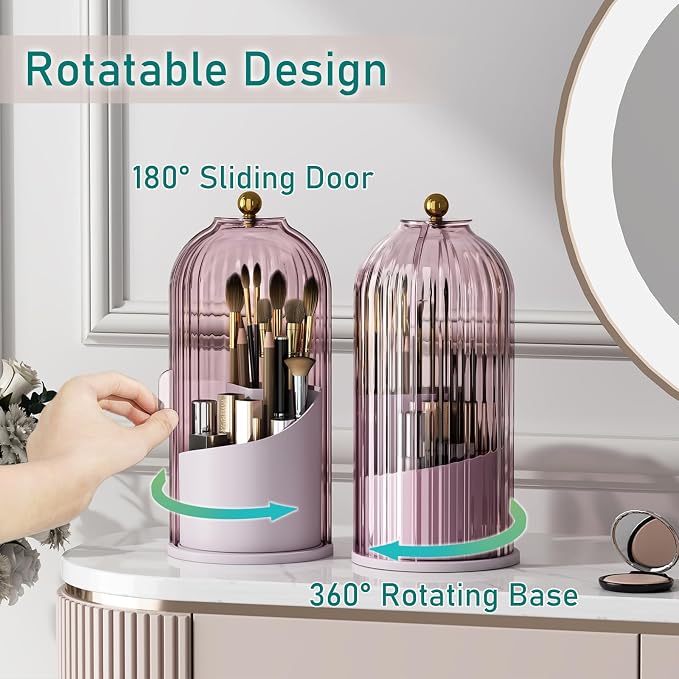 GAXmi Makeup Brush Holder with Lid Cosmetic Tools Organizer 360 Rotating - Image 3