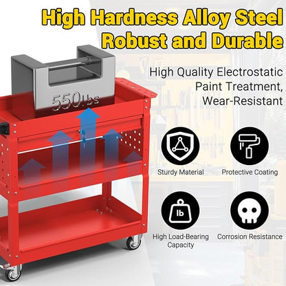 3 Tier Rolling Tool Cart on Wheels, 550 LBS Tool Cart - Image 2