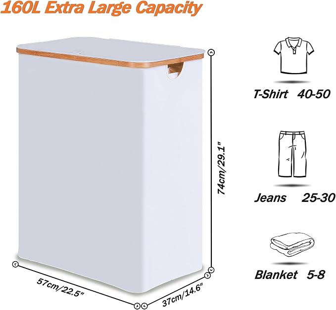efluky Laundry Hamper with Lid, Trio Laundry Basket with 2 Removable Bags - Image 2