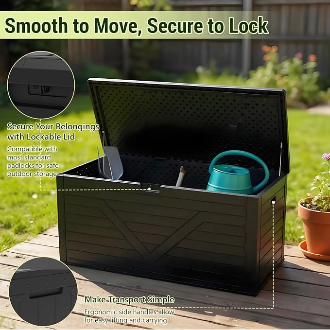 Outdoor Storage Box, Lockable Patio Cushions, Garden Tools Storage - Image 5