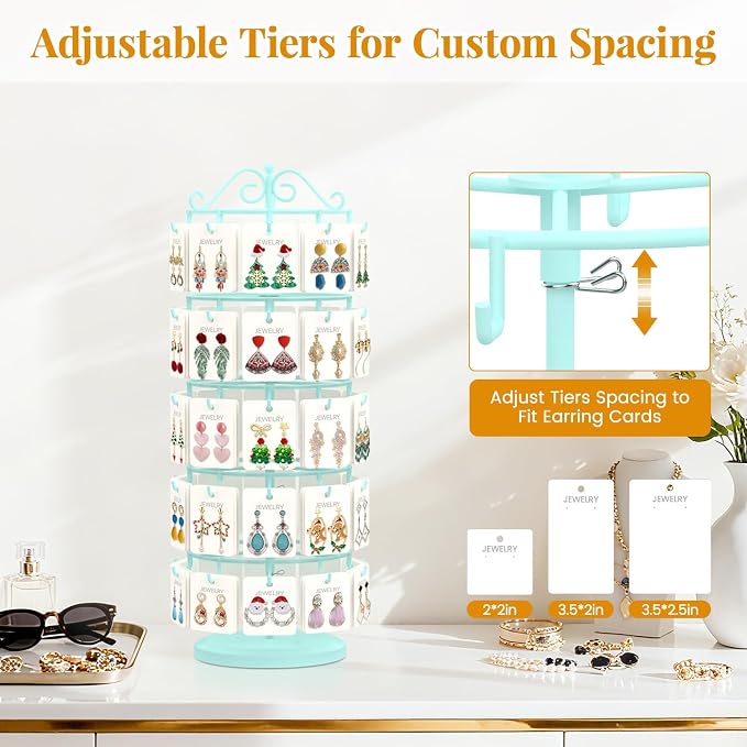 EsLuker.ly Earring Holder Organizer Rotating Display Tree Stand, Adjustable - Image 3