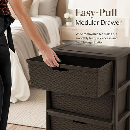Wide 3-Drawer Plastic Storage Tower, Cross-Weave Floor Cabinet, tool-free - Image 7