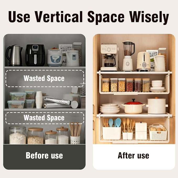 JIABEIUS 2 Pack Under Shelf Storage Basket, Extendable Under Cabinet Organizer - Image 3