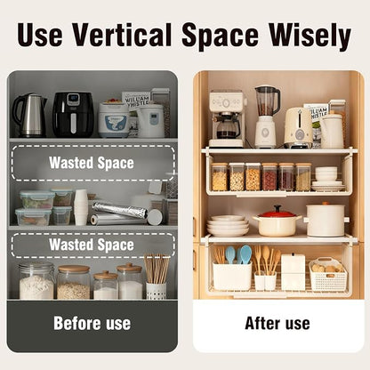 JIABEIUS 2 Pack Under Shelf Storage Basket, Extendable Under Cabinet Organizer - Image 3