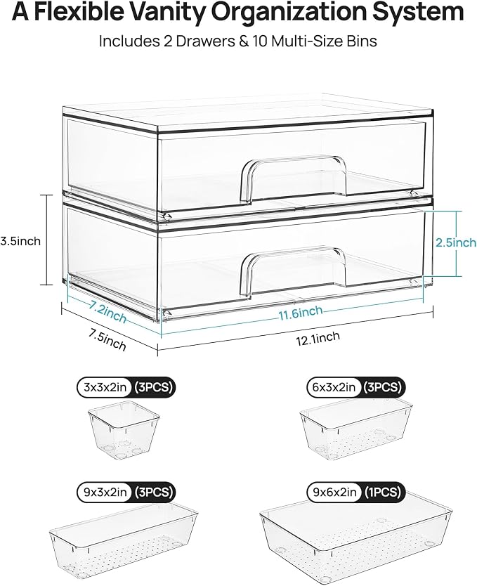 Vtopmart 12-Pack Clear Makeup Organizer Set - Image 2