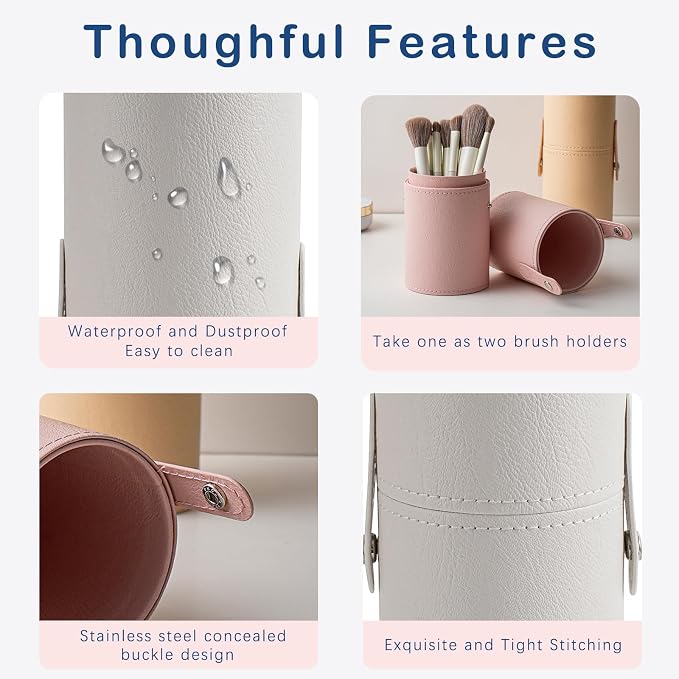 Portable Makeup Brush Holder, Waterproof PU Leather Travel Makeup Brush Case - Image 3