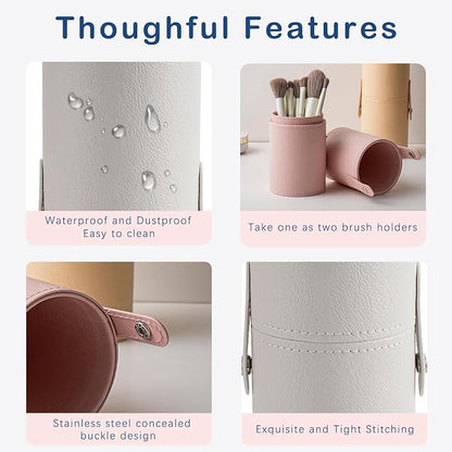 Portable Makeup Brush Holder, Waterproof PU Leather Travel Makeup Brush Case - Image 3